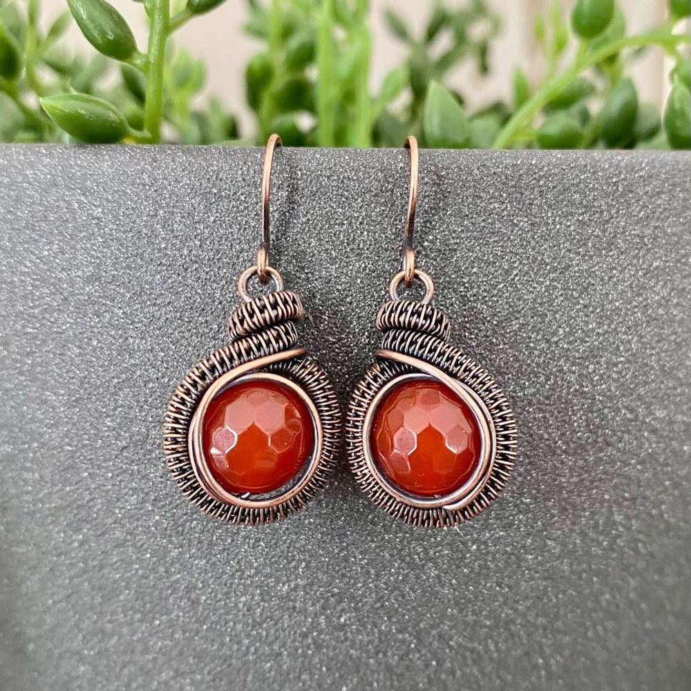 Handcrafted Carnelian Wire Wrapped Copper Dangle earrings
